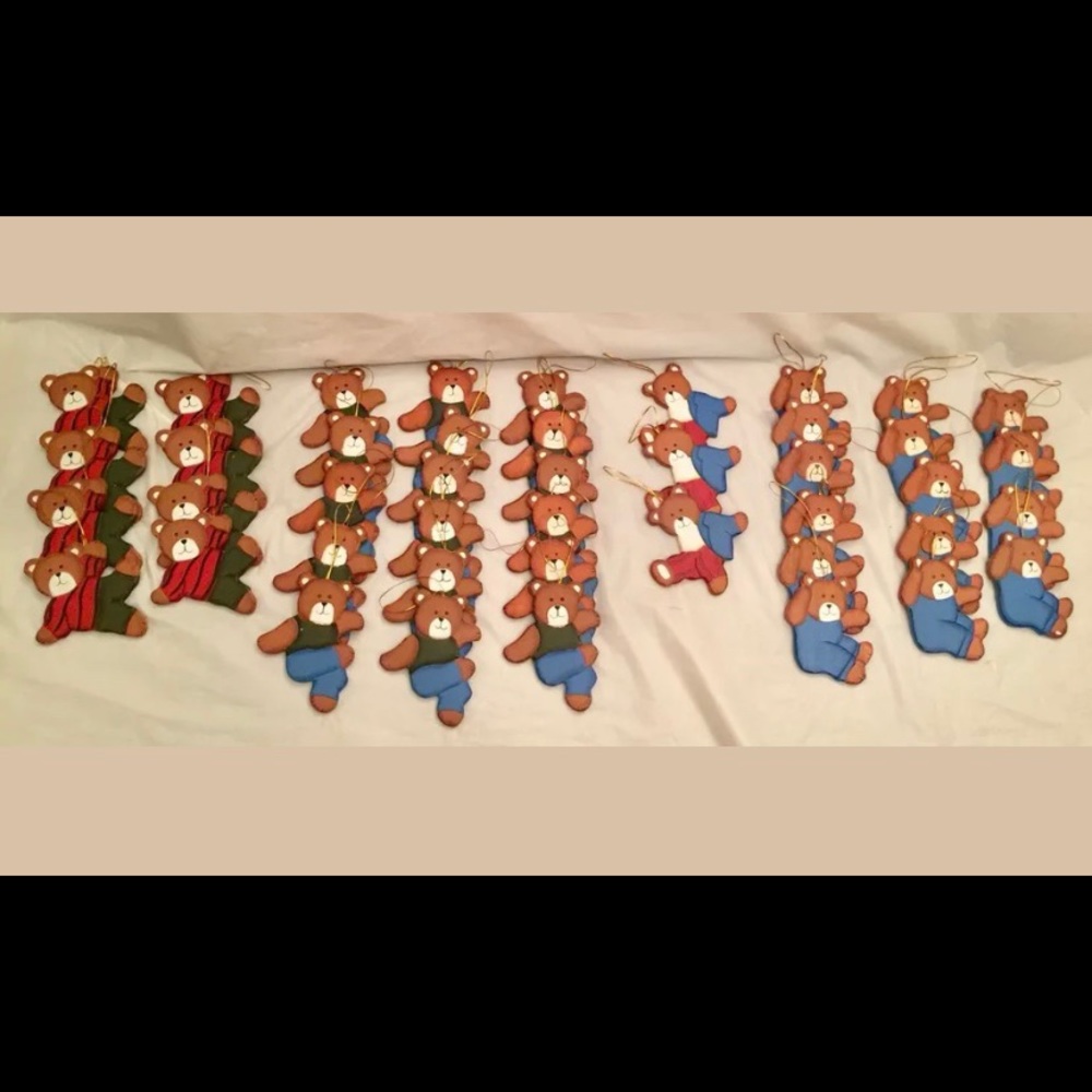 Lot of 43 Wooden Bear Ornaments